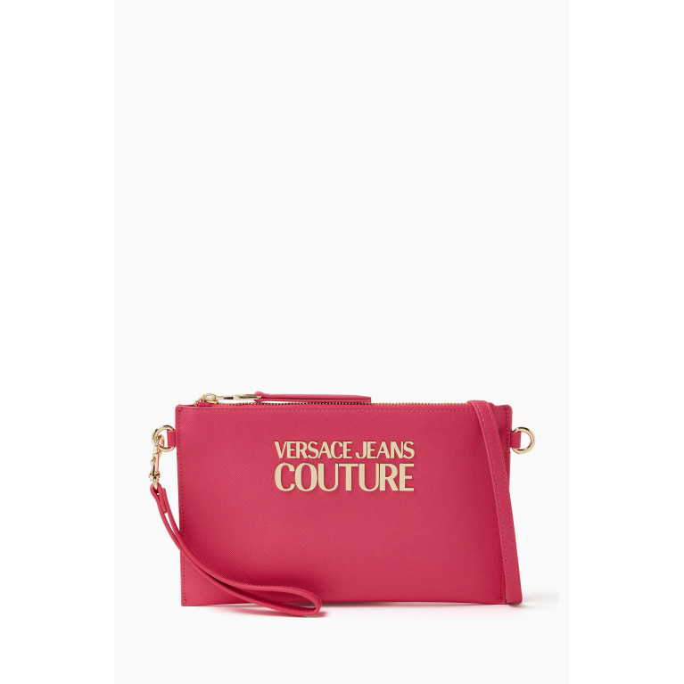 Versace Jeans Couture - Small Logo Lock Clutch in Saffiano Faux Leather Pink