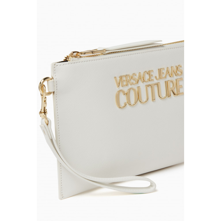 Versace Jeans Couture - Small Logo Lock Clutch in Saffiano Faux Leather White