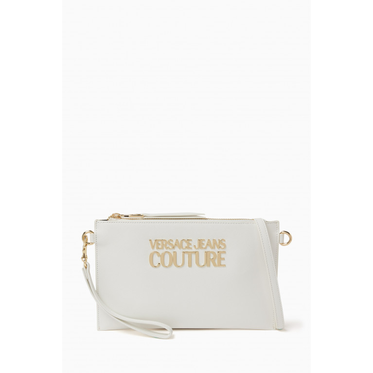 Versace Jeans Couture - Small Logo Lock Clutch in Saffiano Faux Leather White
