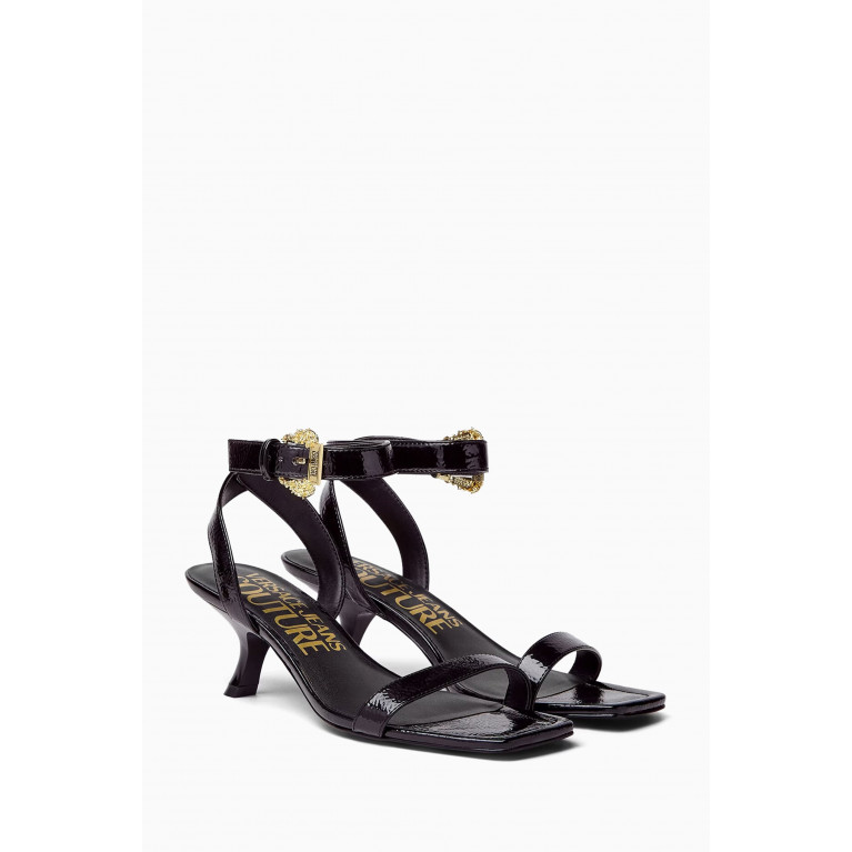 Versace Jeans Couture - Fiona Buckle Kitten Sandals in Patent Leather