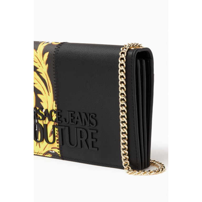 Versace Jeans Couture - Half Barocco Print Chain Wallet in Faux Leather Black