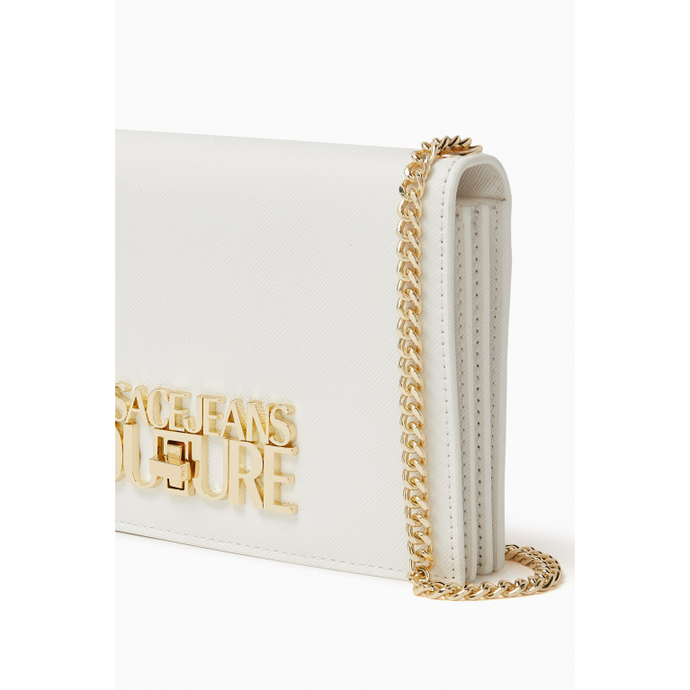 Versace Jeans Couture - Logo Lock Print Chain Wallet in Saffiano Faux Leather White