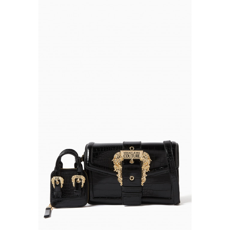 Versace Jeans Couture - Couture 01 Flap Shoulder Bag in Croc-embossed Leather Black