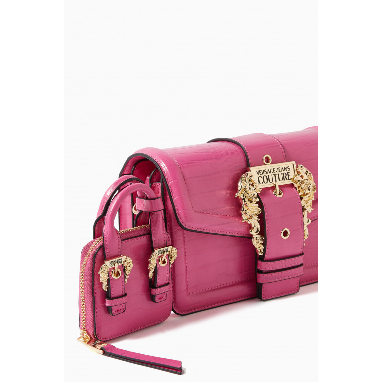 Versace Jeans Couture - Couture 01 Flap Shoulder Bag in Croc-embossed Leather Pink
