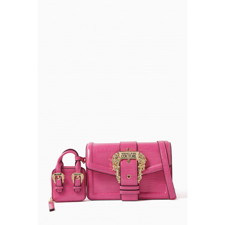 Versace Jeans Couture - Couture 01 Flap Shoulder Bag in Croc-embossed Leather Pink