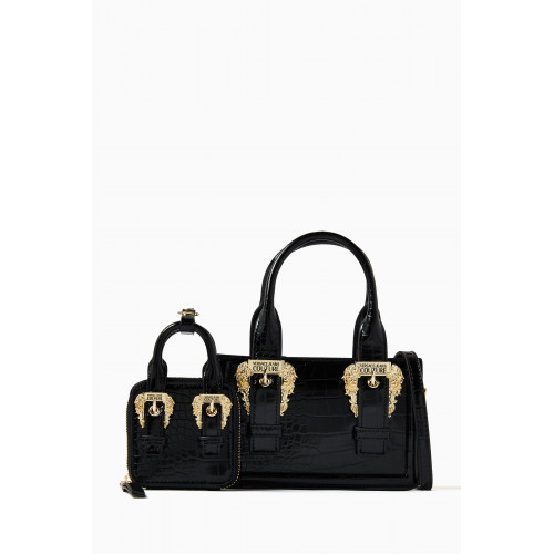 Versace Jeans Couture - Small Couture 01 Top Handle Bag in Croc-embossed PU Black