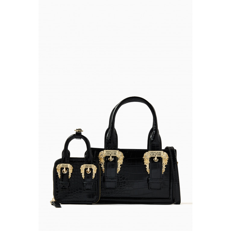 Versace Jeans Couture - Small Couture 01 Top Handle Bag in Croc-embossed PU Black