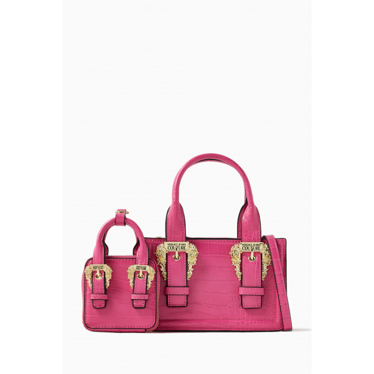 Versace Jeans Couture - Small Couture 01 Top Handle Bag in Croc-embossed PU Pink