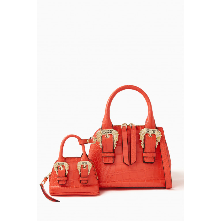Versace Jeans Couture - Small Couture 01 Crossbody Bag in Croc-embossed Faux-leather Orange