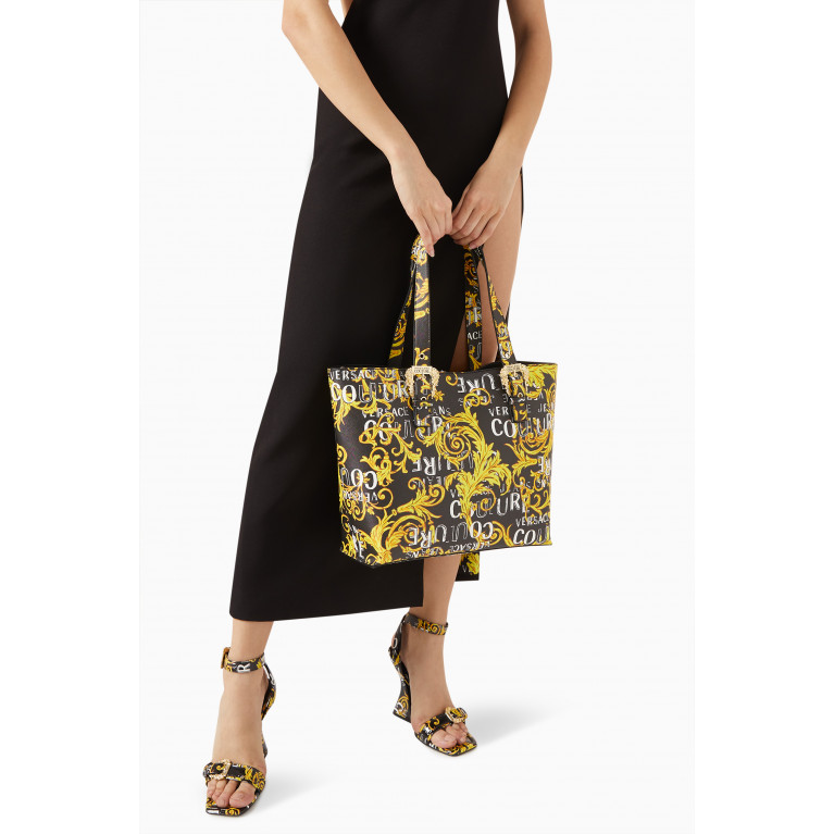 Versace Jeans Couture - Couture 01 Printed Shopper Tote Bag in Saffiano Leather Black