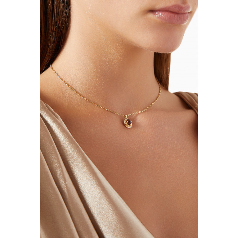 Azza Fahmy - Garnet & Diamond Necklace in 18kt Yellow Gold