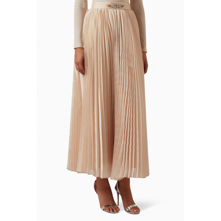 Senna - Leaves Pleated Top and Pants Set Neutral