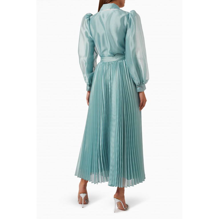 Senna - Leaves Pleated Top and Pants Set Green