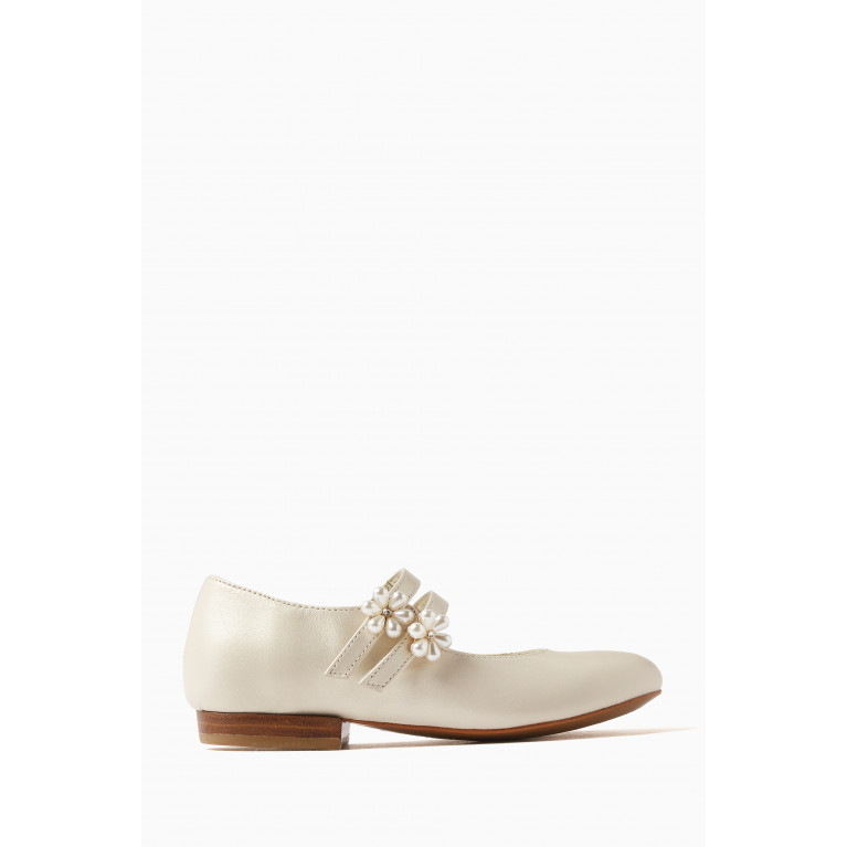 Bonpoint - Floral Pearl Ballerina Shoes in Leather
