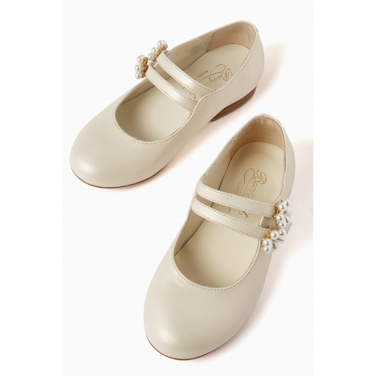 Bonpoint - Floral Pearl Ballerina Shoes in Leather