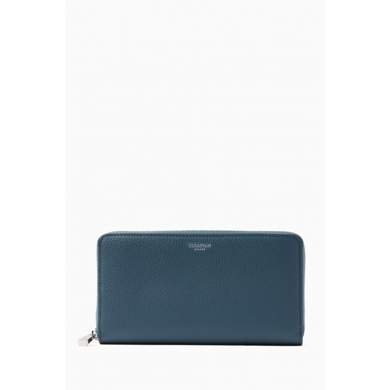 Serapian - Zip Around Wallet in Rugiada Leather Blue