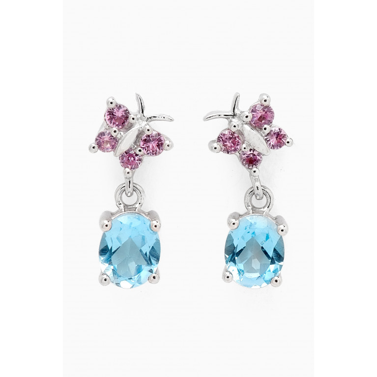 Baby Fitaihi - Blue Topaz & Pink Sapphire Earrings in 18kt White Gold