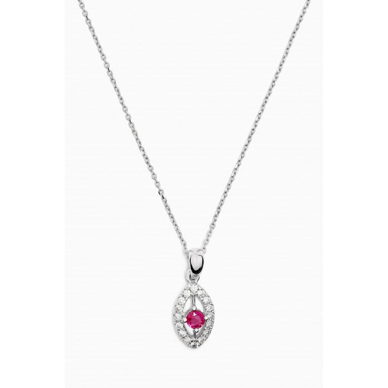 Baby Fitaihi - Ruby & Diamond Pendant Necklace in 18kt White Gold