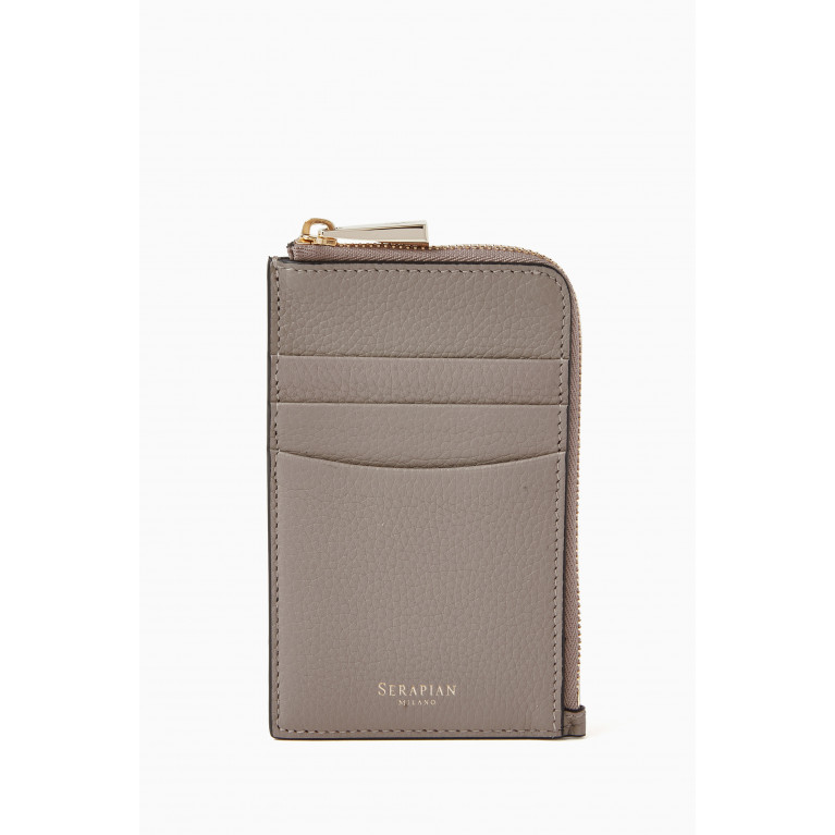 Serapian - Zip Around Card Case in Rugiada Leather Neutral