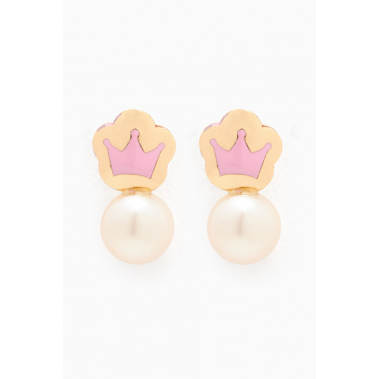 Baby Fitaihi - Crown Earrings with Pearls in 18kt Gold