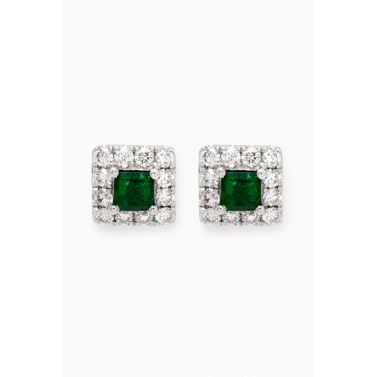 Baby Fitaihi - Square Emerald & Diamonds Earrings in 18kt White Gold