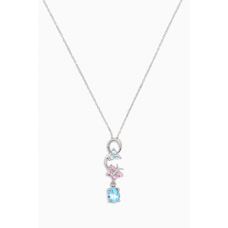 Baby Fitaihi - Blue Topaz & Pink Sapphire Necklace in 18k White Gold