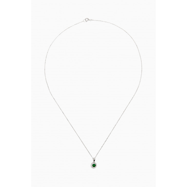 Baby Fitaihi - Classic Round Diamond Necklace with Emerald in 18kt White Gold