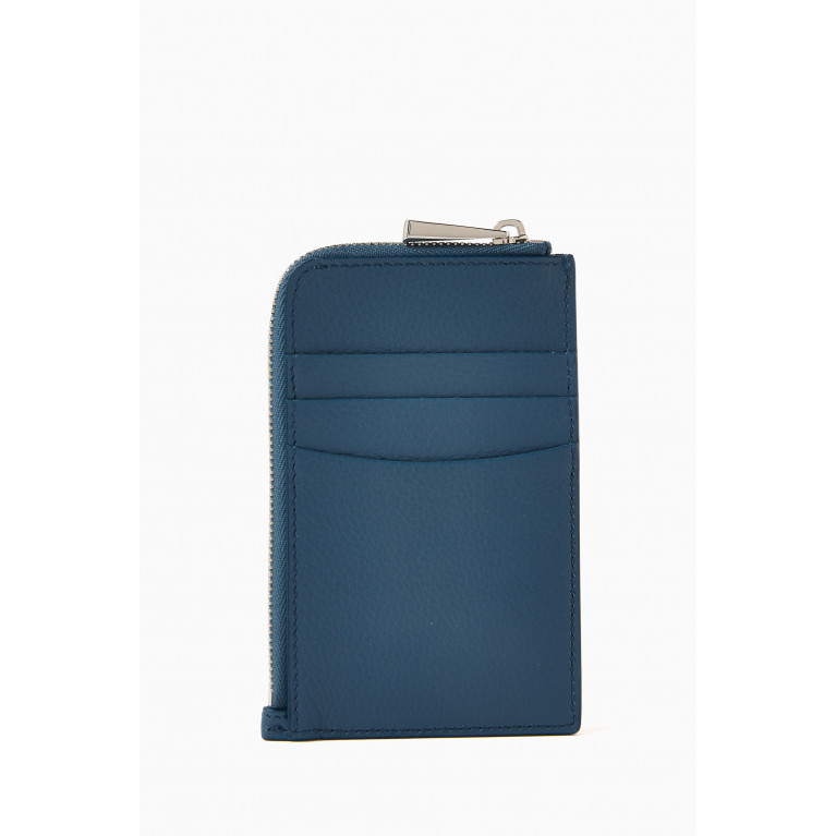 Serapian - Zip Around Card Case in Rugiada Leather Blue