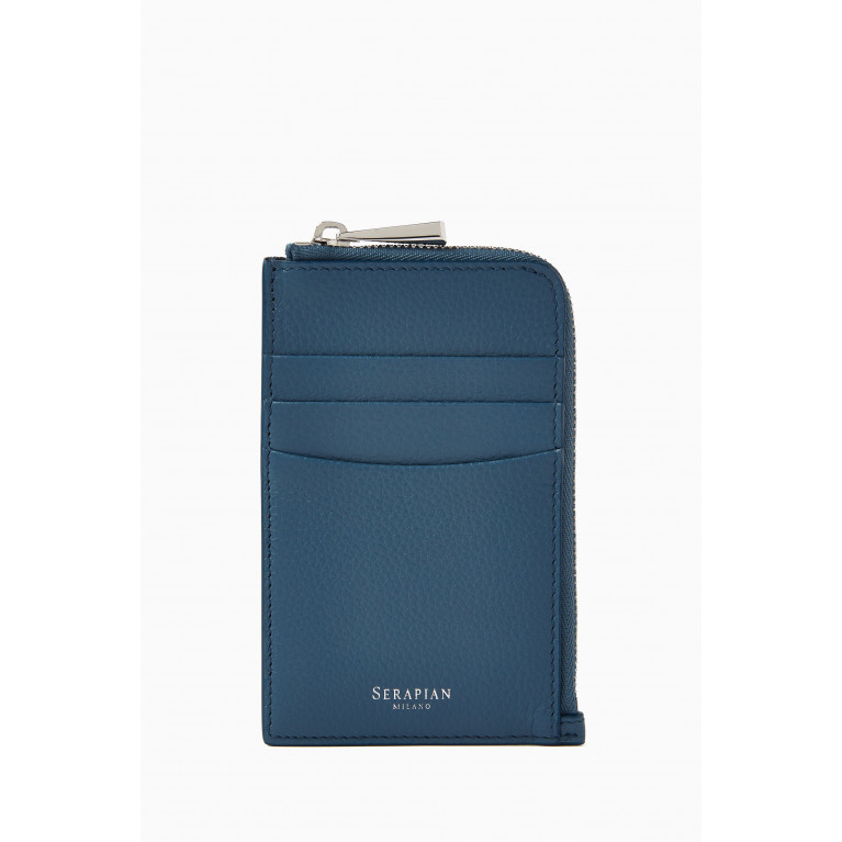 Serapian - Zip Around Card Case in Rugiada Leather Blue