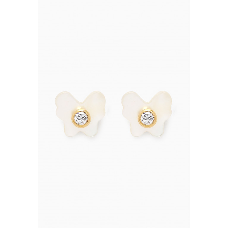 Baby Fitaihi - Butterfly Stud Mother of Pearl Diamond Earrings in 18kt Yellow Gold