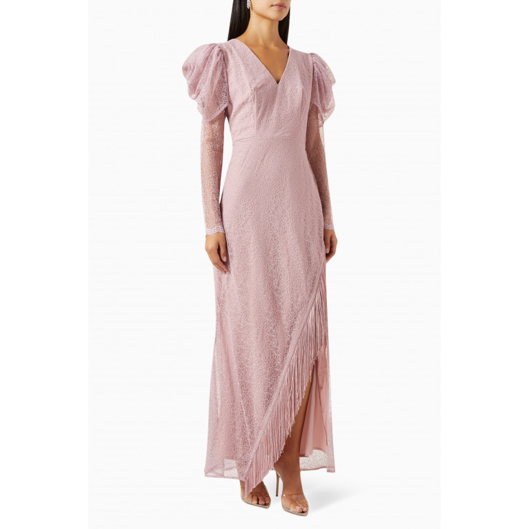Amri - Fringe-trimmed Maxi Dress in Lace Pink