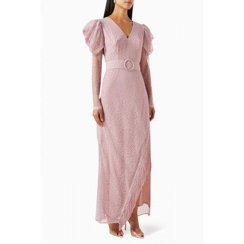 Amri - Fringe-trimmed Maxi Dress in Lace Pink