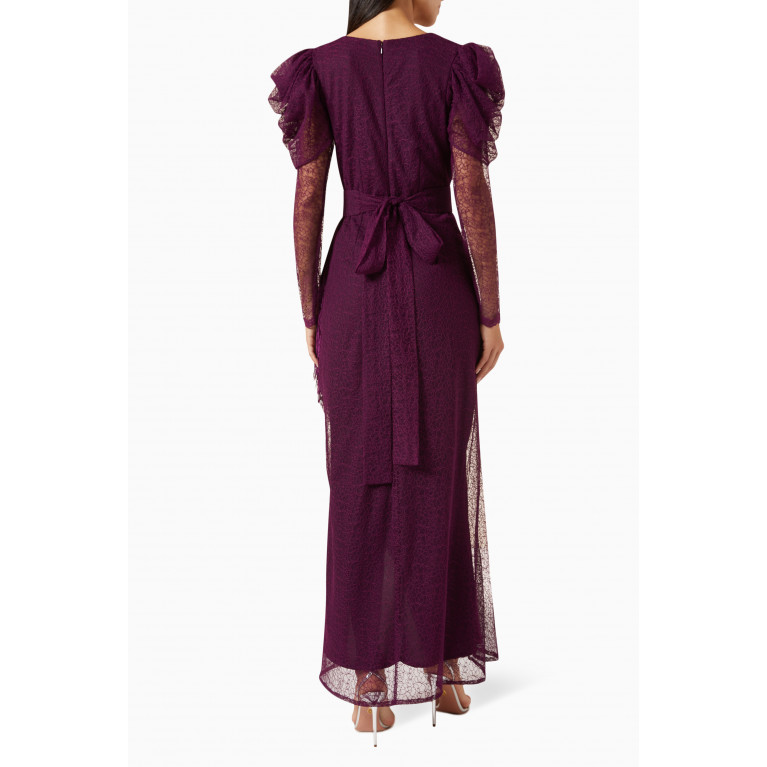 Amri - Fringe-trimmed Maxi Dress in Lace Purple