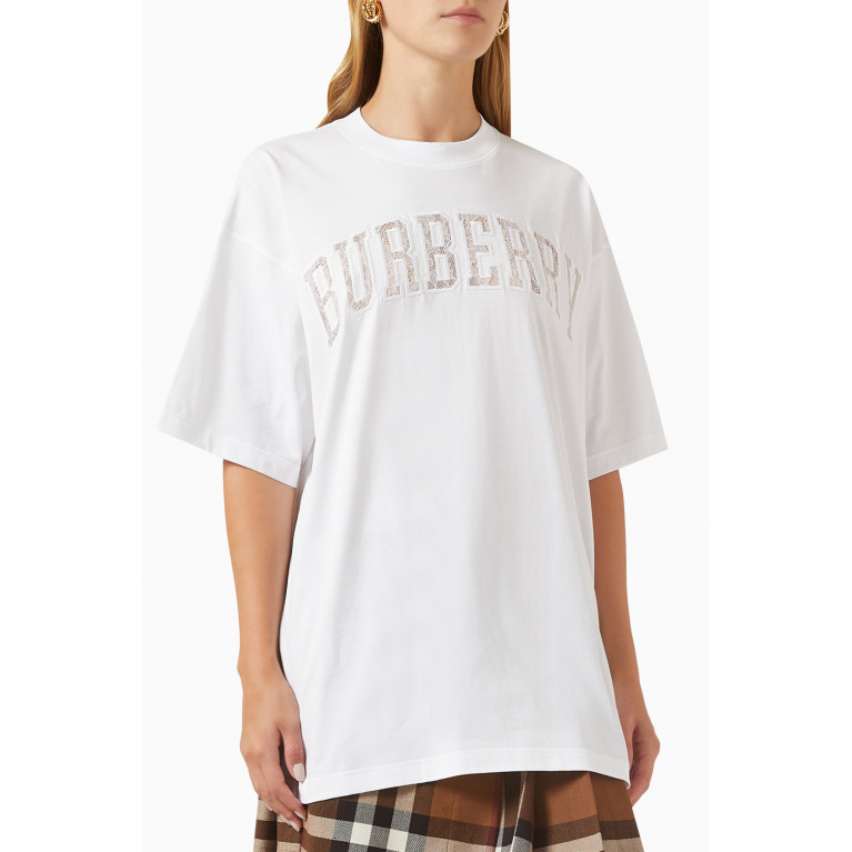 Burberry - Lace Logo Oversized T-shirt in Cotton Jersey