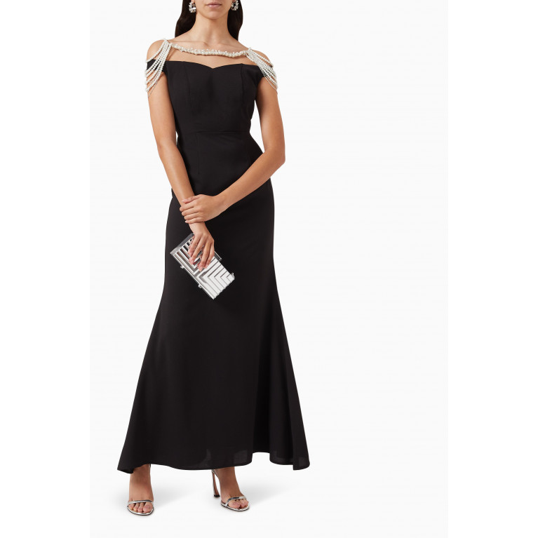 NASS - Embellished Shoulder Dress in Crepe Black