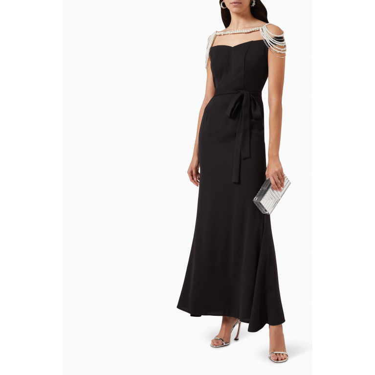 NASS - Embellished Shoulder Dress in Crepe Black