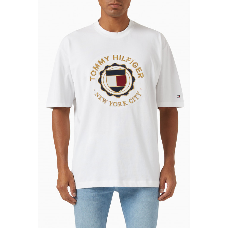 Tommy Hilfiger - Roundall Gold T-shirt in Cotton Jersey White