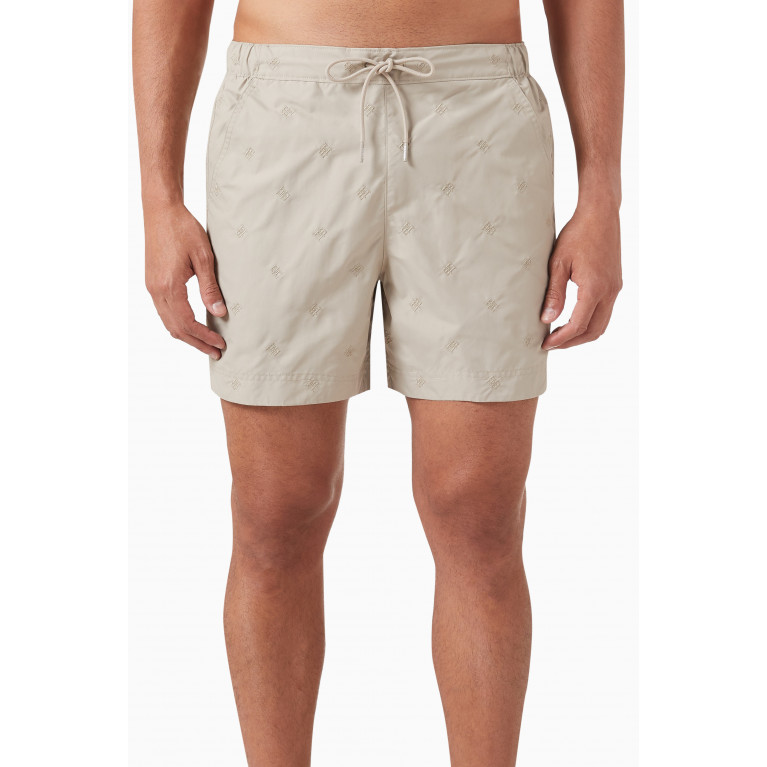 Tommy Hilfiger - All-over Monogram Embroidered Mid-length Swim Shorts Neutral