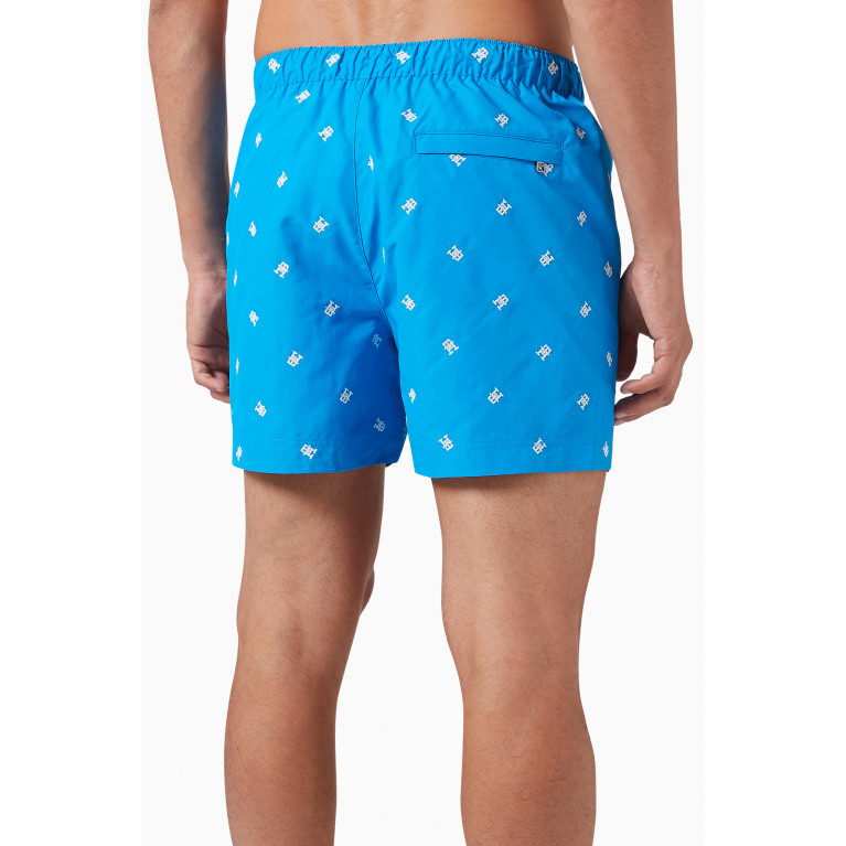 Tommy Hilfiger - All-over Monogram Embroidered Mid-length Swim Shorts Blue