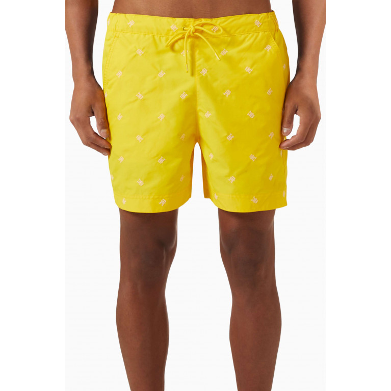 Tommy Hilfiger - All-over Monogram Embroidered Mid-length Swim Shorts Yellow
