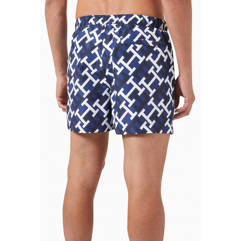 Tommy Hilfiger - All-over Monogram-print Mid-length Swim Shorts Blue