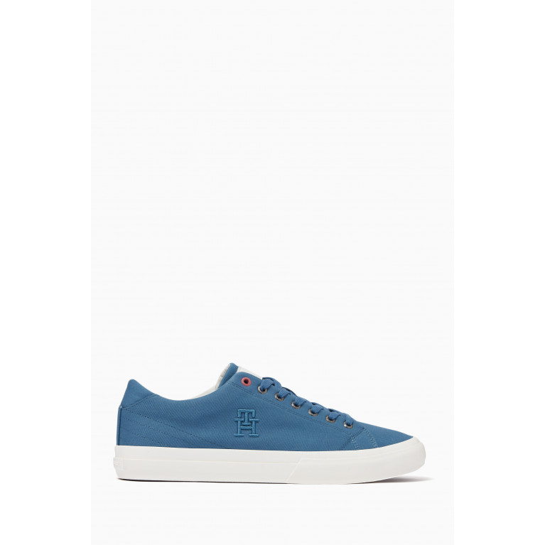 Tommy Hilfiger - Monogram Low-top Sneakers in Linen-blend Canvas Blue