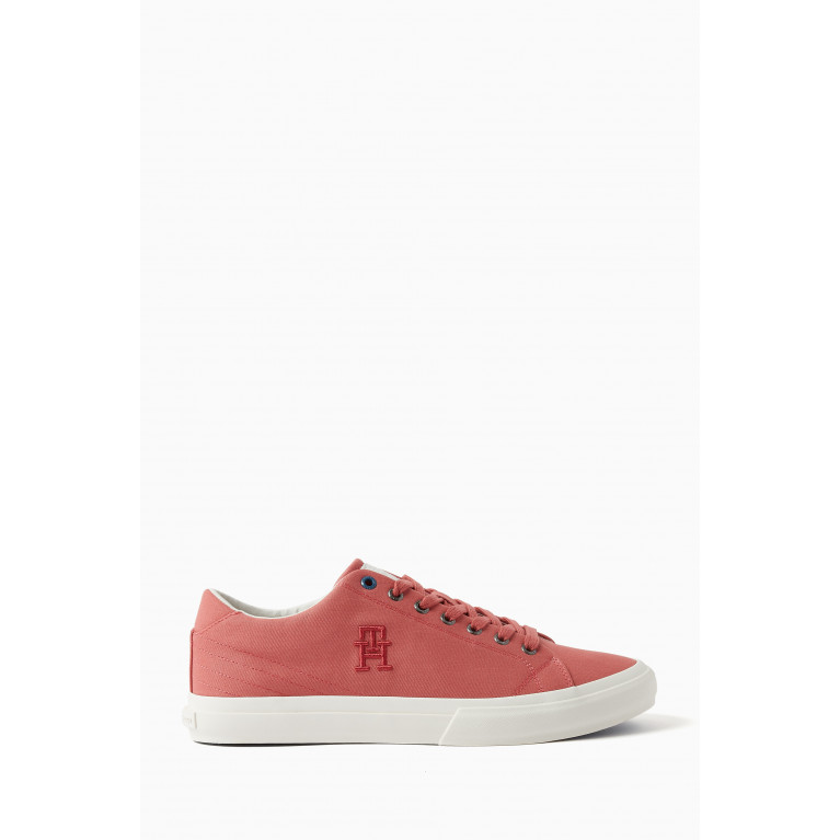 Tommy Hilfiger - Monogram Low-top Sneakers in Linen-blend Canvas Red