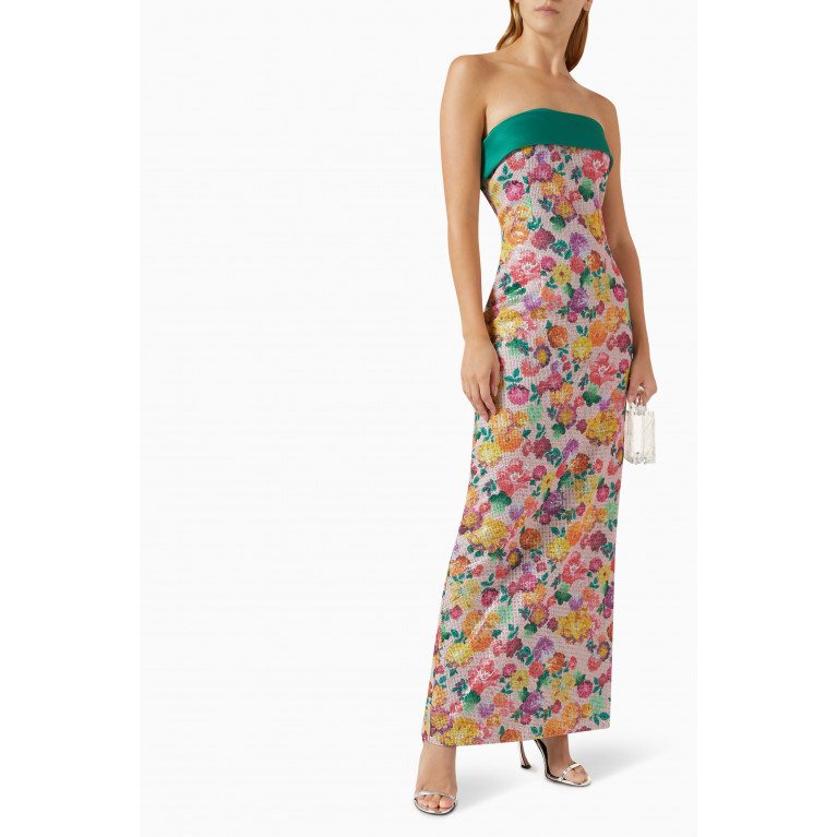 Tuvanam - Floral-print Off-shoulder Gown