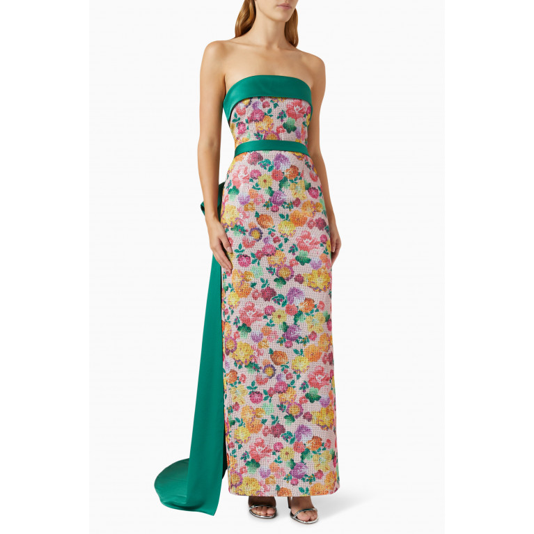 Tuvanam - Floral-print Off-shoulder Gown