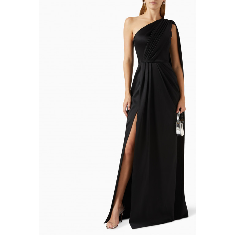 Tuvanam - One-shoulder Draped Gown in Satin-crepe