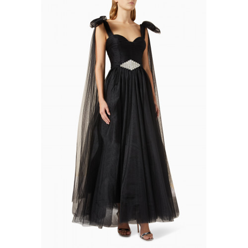 Tuvanam - Layered Shoulder-tie Gown in Tulle