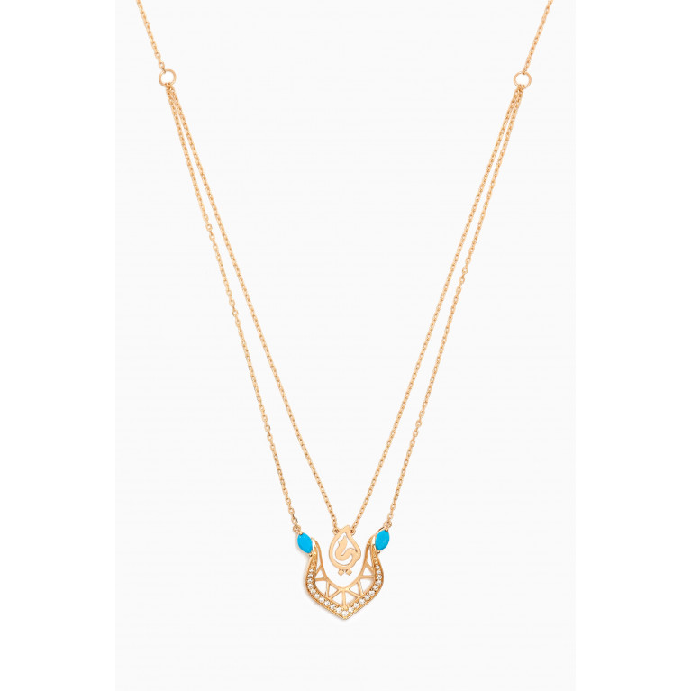 Damas - Ummi Necklace with Diamonds & Turquoise in 18kt Yellow Gold