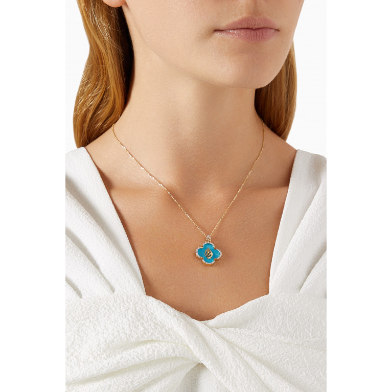 Damas - Ummi Necklace with Diamonds & Turquoise in 18kt Yellow Gold