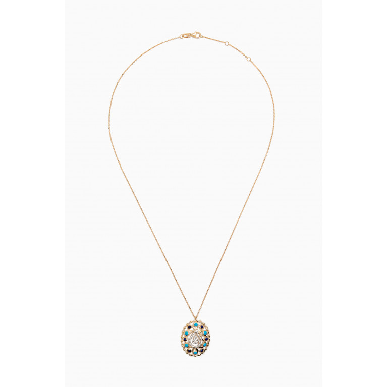 Damas - Ummi Necklace with Diamonds, Turquoise & Lapis Lazuli in 18kt Yellow Gold